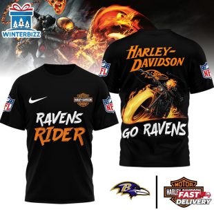 Baltimore Ravens NFL Ghost Rider Harley Davidson 3D T-Shirt For Fans
