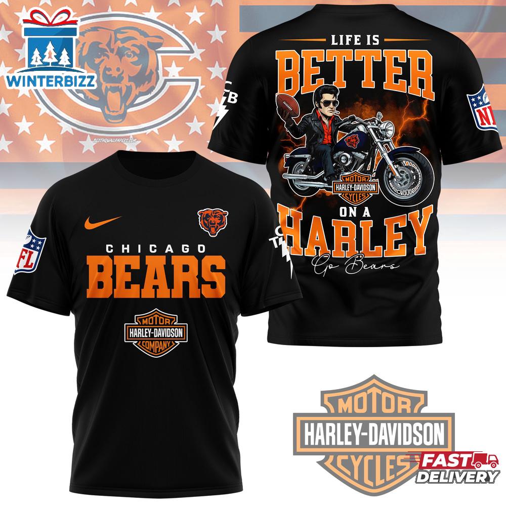Chicago Bears NFL Elvis Presley Harley Davidson 3D T-Shirt For Fans Chicago Bears NFL Elvis Presley Harley Davidson 3D T-Shirt For Fans