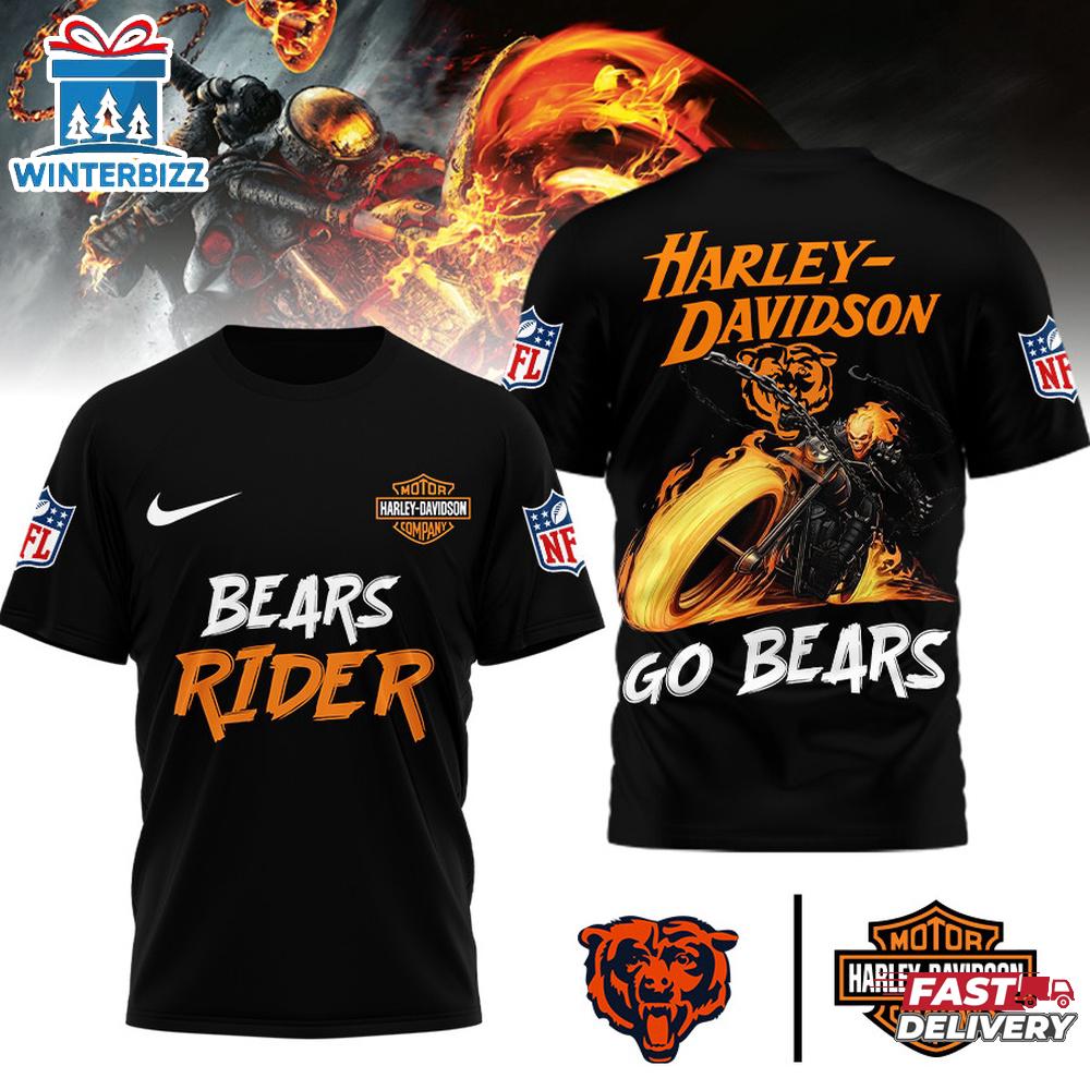 Chicago Bears NFL Ghost Rider Harley Davidson 3D T-Shirt For Fans Chicago Bears NFL Ghost Rider Harley Davidson 3D T-Shirt For Fans