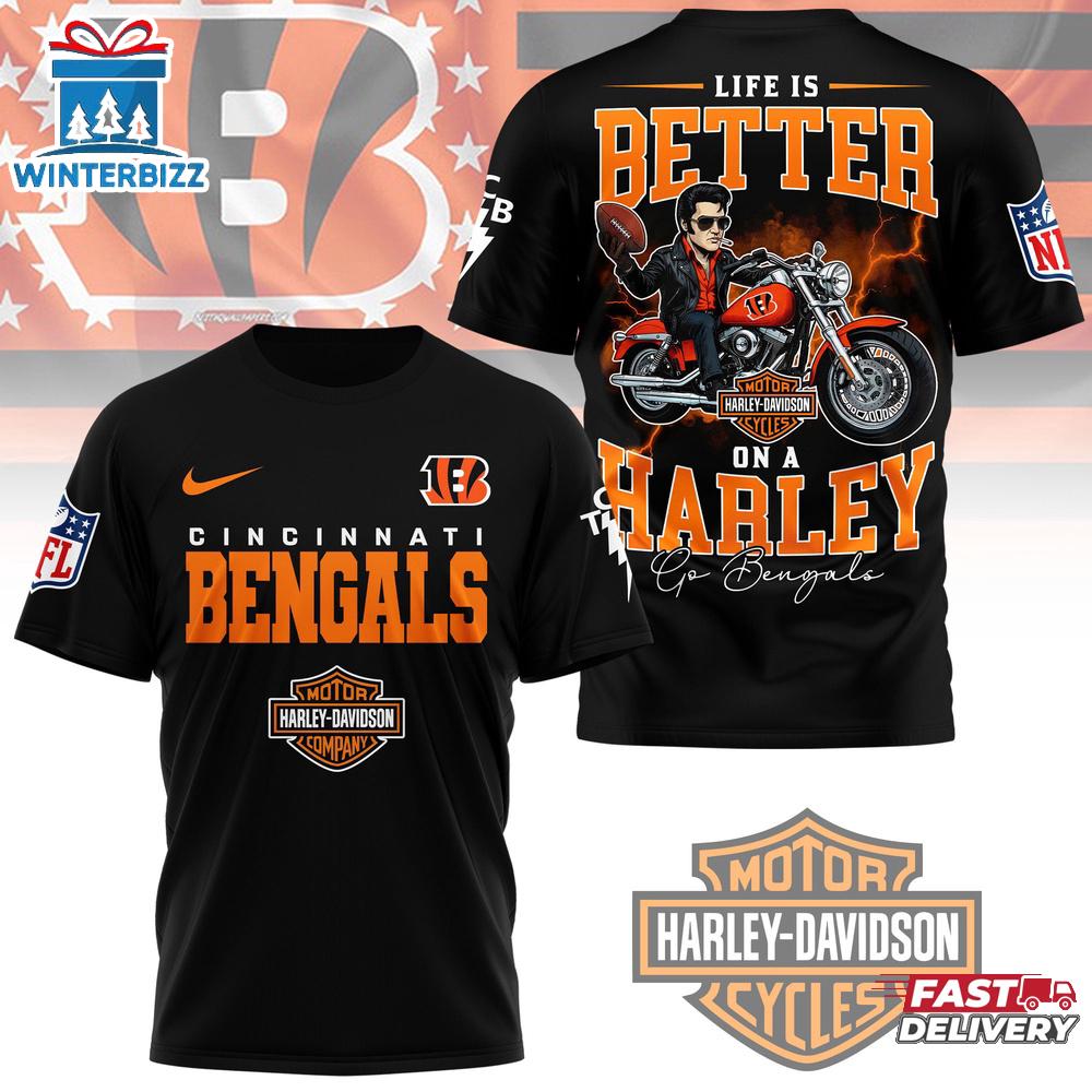 Cincinnati Bengals NFL Elvis Presley Harley Davidson 3D T-Shirt For Fans Cincinnati Bengals NFL Elvis Presley Harley Davidson 3D T-Shirt For Fans