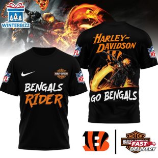 Cincinnati Bengals NFL Ghost Rider Harley Davidson 3D T-Shirt For Fans