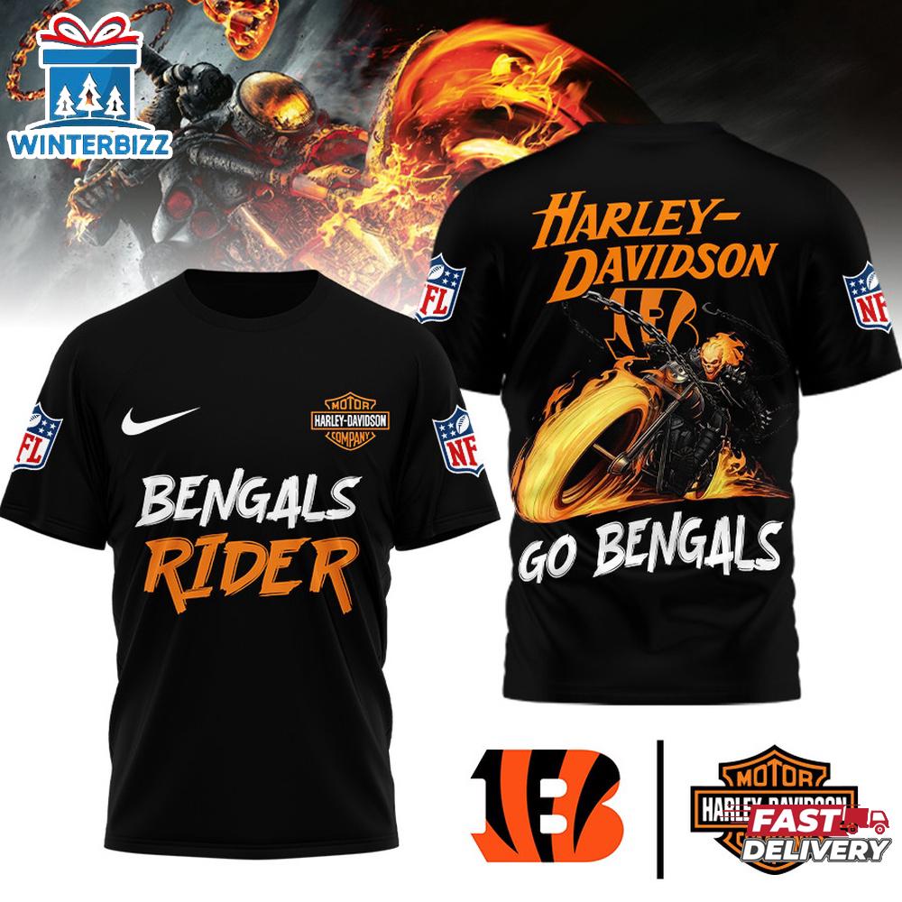 Cincinnati Bengals NFL Ghost Rider Harley Davidson 3D T-Shirt For Fans Cincinnati Bengals NFL Ghost Rider Harley Davidson 3D T-Shirt For Fans