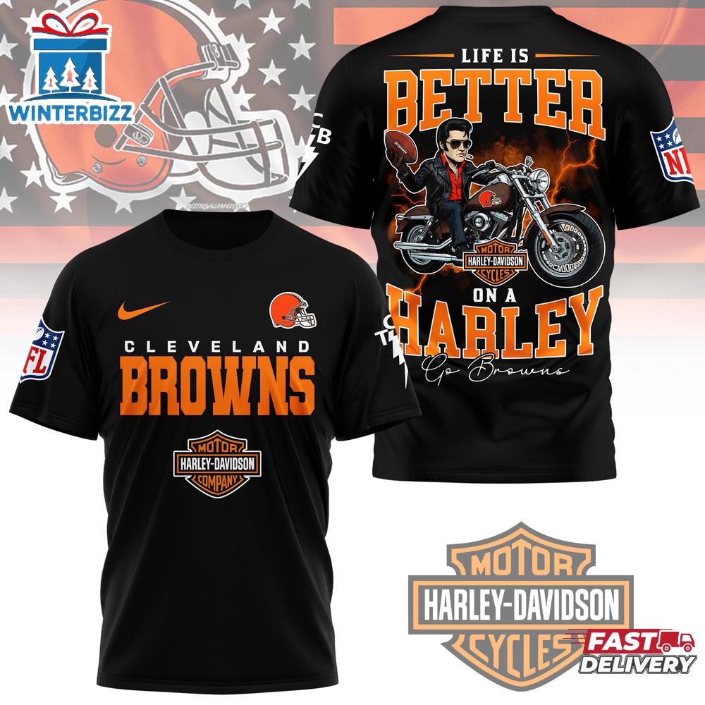 Cleveland Browns NFL Elvis Presley Harley Davidson 3D T-Shirt For Fans Cleveland Browns NFL Elvis Presley Harley Davidson 3D T-Shirt For Fans