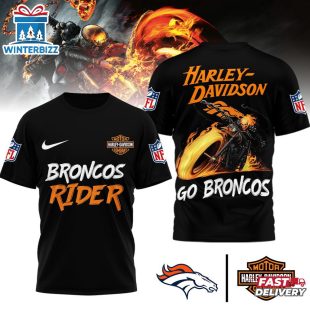 Denver Broncos NFL Ghost Rider Harley Davidson 3D T-Shirt For Fans