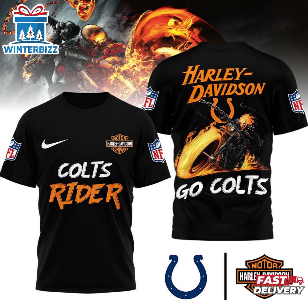 Indianapolis Colts NFL Ghost Rider Harley Davidson 3D T-Shirt For Fans Indianapolis Colts NFL Ghost Rider Harley Davidson 3D T-Shirt For Fans