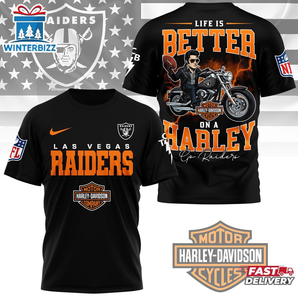 Las Vegas Raiders NFL Elvis Presley Harley Davidson 3D T-Shirt For Fans Las Vegas Raiders NFL Elvis Presley Harley Davidson 3D T-Shirt For Fans