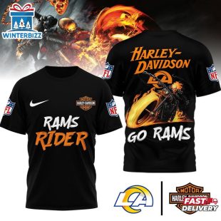 Los Angeles Rams NFL Ghost Rider Harley Davidson 3D T-Shirt For Fans