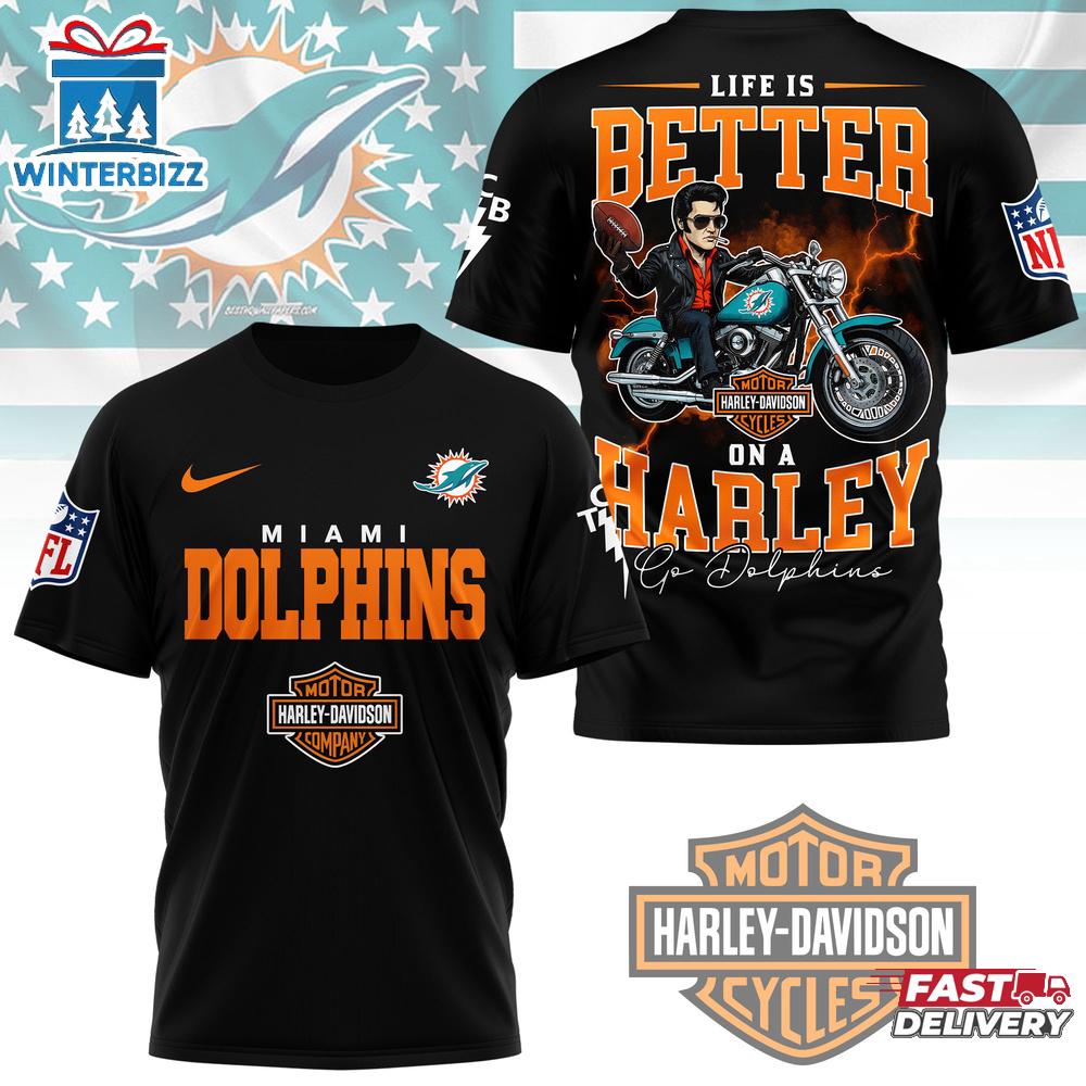 Miami Dolphins NFL Elvis Presley Harley Davidson 3D T-Shirt For Fans Miami Dolphins NFL Elvis Presley Harley Davidson 3D T-Shirt For Fans