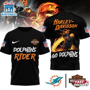 Miami Dolphins NFL Ghost Rider Harley Davidson 3D T-Shirt For Fans