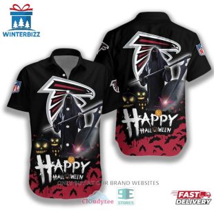 Atlanta Falcons Halloween Grim Reaper Tropical Hawaiian Shirt