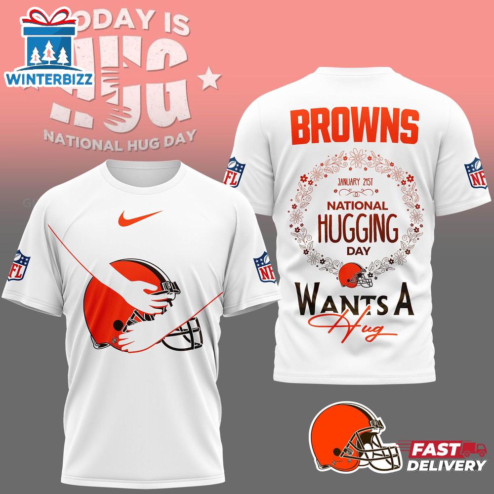 Cleveland Browns NFL National Hugging Day 3D T-Shirt Cleveland Browns NFL National Hugging Day 3D T-Shirt