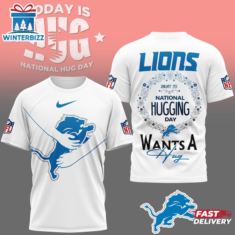 Detroit Lions NFL National Hugging Day 3D T-Shirt Detroit Lions NFL National Hugging Day 3D T-Shirt