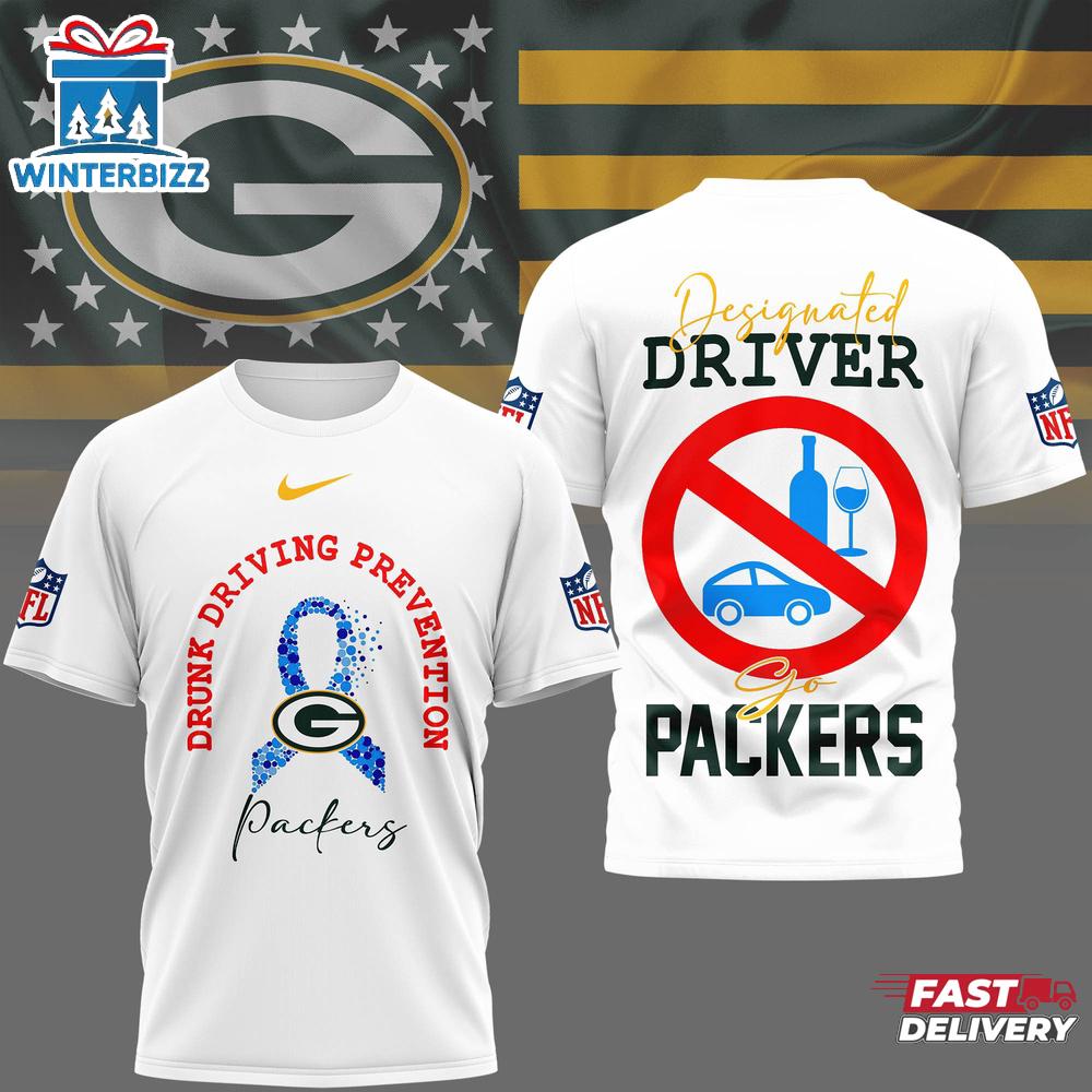 Green Bay Packers NFL Safe Driving Awareness 3D T-Shirt Green Bay Packers NFL Safe Driving Awareness 3D T-Shirt