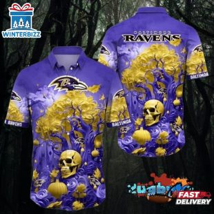 Baltimore Ravens Halloween Skull Pumpkin Hawaiian Shirt