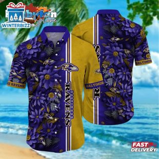 Baltimore Ravens Summer Hawaiian Shirt – Floral Beach Shirt for NFL Fans