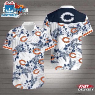 Chicago Bears Hibicus Nfl Hawaiian Graphic Print Short Sleeve Hawaiian Shirt