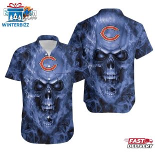 Chicago Bears Nfl Fan Skull Hawaiian Shirt Print Short Sleeve Hawaiian Aloha Shirt