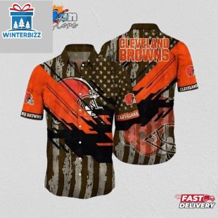 Cleveland Browns Flag Wave Hawaiian Shirt Cleveland Browns Aloha Shirt