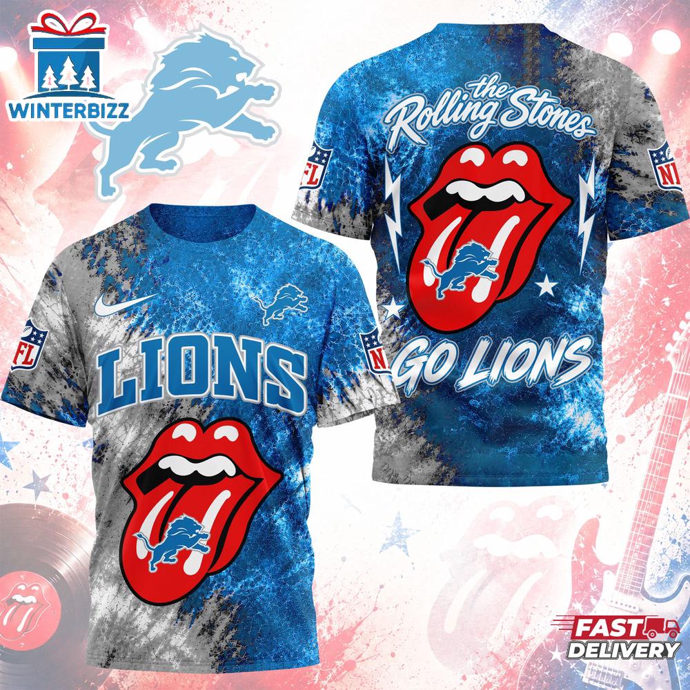 Detroit Lions NFL The Rolling Stones 3D T-Shirt For Fans Detroit Lions NFL The Rolling Stones 3D T-Shirt For Fans
