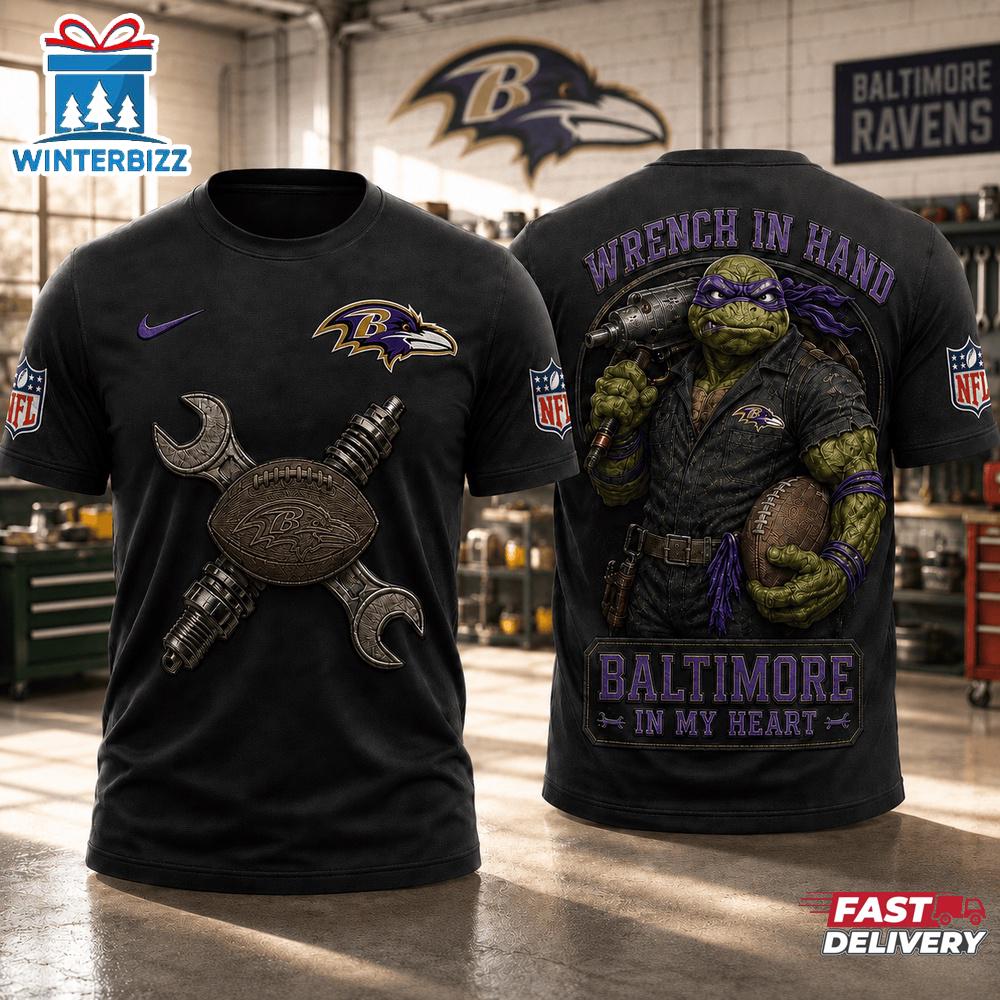 Baltimore Ravens NFL Teenage Mutant Ninja Turtles Mechanic Auto Tech 3D T-Shirt Baltimore Ravens NFL Teenage Mutant Ninja Turtles Mechanic Auto Tech 3D T-Shirt