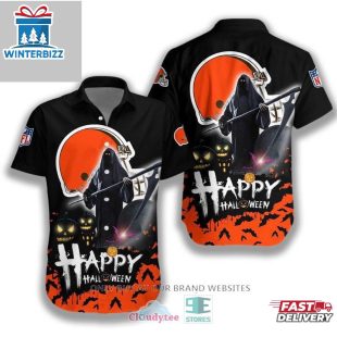 Cleveland Browns Halloween Grim Reaper Tropical Hawaiian Shirt