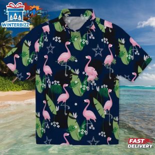 Dallas Cowboys Flamingo Leaf Motif Blue Hawaiian Shirt