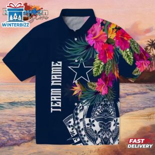 Dallas Cowboys Floral Polynesian Blue Hawaiian Shirt