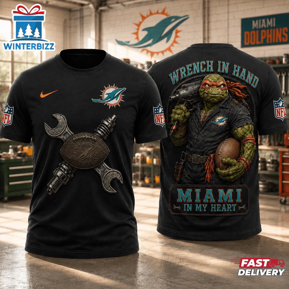 Miami Dolphins NFL Teenage Mutant Ninja Turtles Mechanic Auto Tech 3D T-Shirt Miami Dolphins NFL Teenage Mutant Ninja Turtles Mechanic Auto Tech 3D T-Shirt